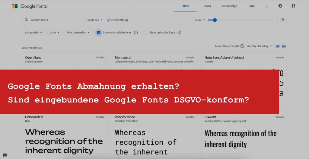 Google Fonts Abmahnung DSGVO Google Fonts