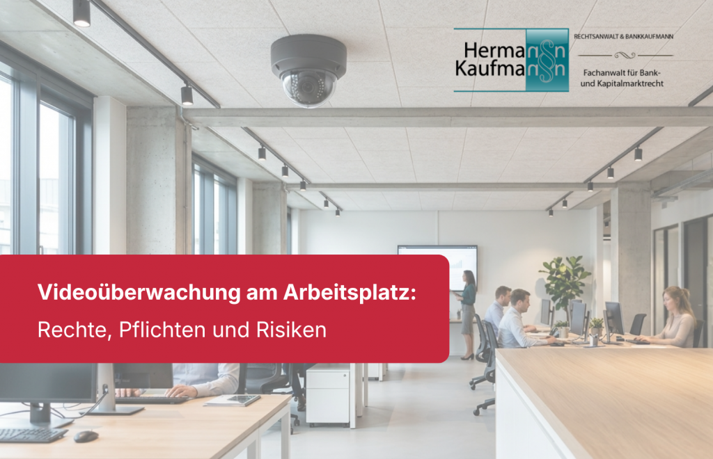 Videoüberwachung am Arbeitsplatz: Zwischen Kontrollinteresse und Datenschutzpflichten 1 Moderne Büroumgebung mit arbeitenden Mitarbeitern und einer gut sichtbaren Überwachungskamera an der Decke.