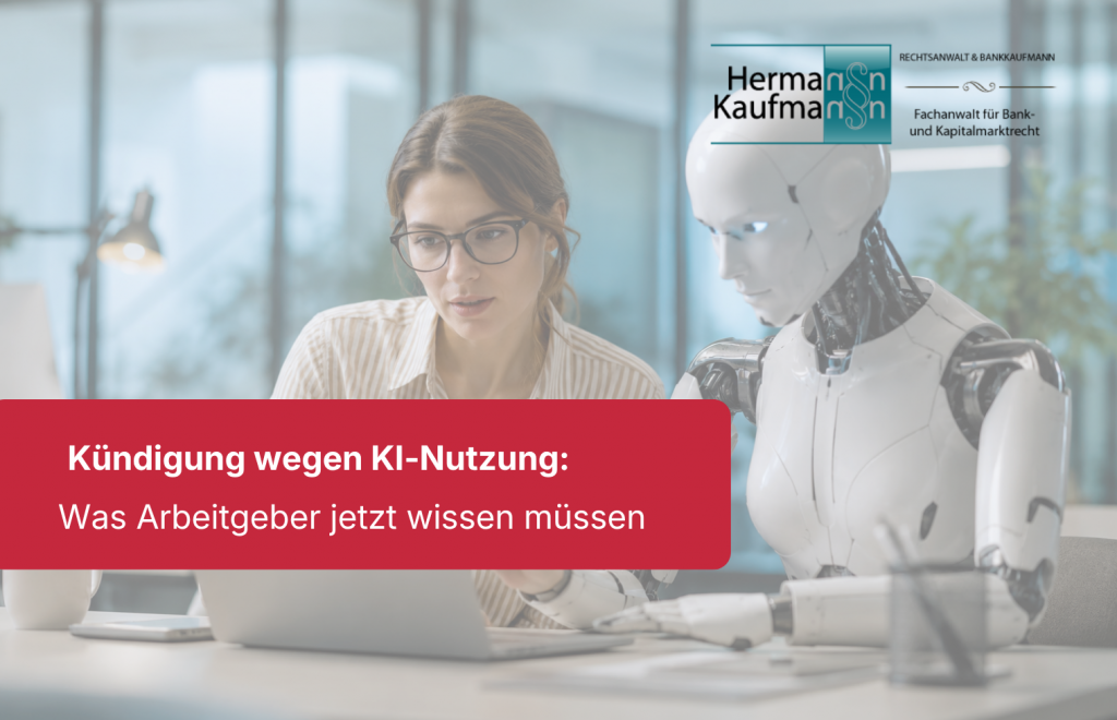 Arbeitgeber und künstliche Intelligenz am Arbeitsplatz – Titelbild zum Artikel über Kündigung wegen KI-Nutzung im Arbeitsrecht.