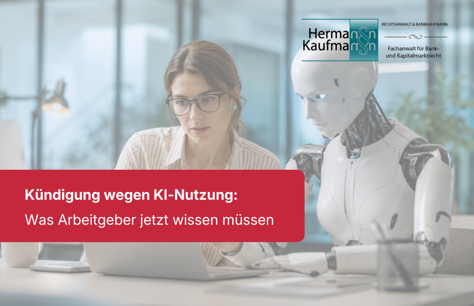 Arbeitgeber und künstliche Intelligenz am Arbeitsplatz – Titelbild zum Artikel über Kündigung wegen KI-Nutzung im Arbeitsrecht.